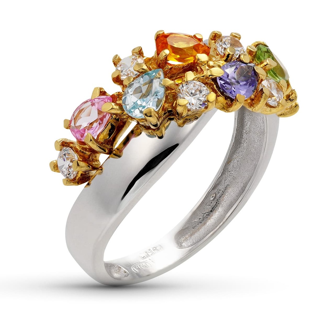 18K SORTIJA ORO BICOLOR PIEDRAS Y CIRCONITAS