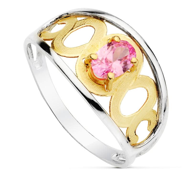 18K SORTIJA BICOLOR PIEDRA OVAL. 2.5 MM
