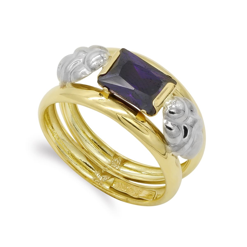 18K SORTIJA BICOLOR PIEDRA AMATISTA 8X6 MM