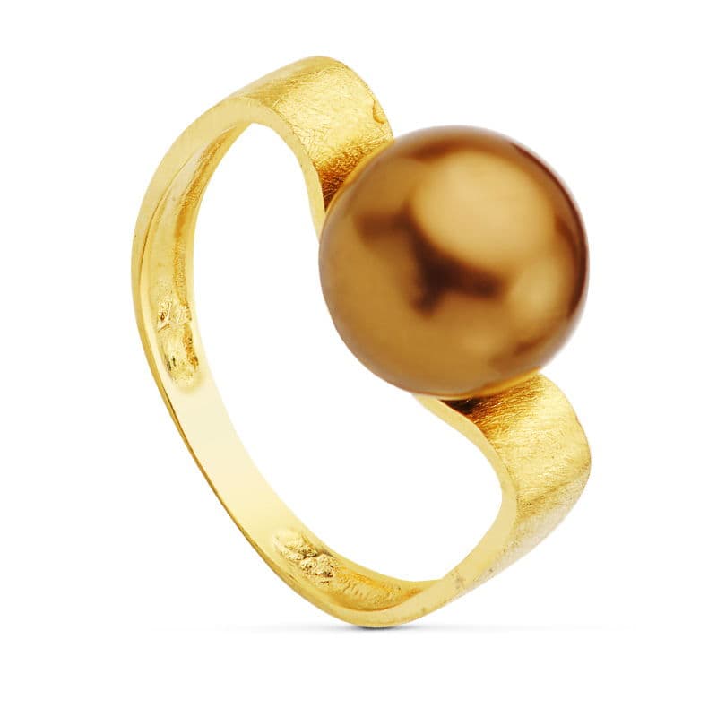 18K SORTIJA RAYADA PERLA CHOCOLATE 10 MM