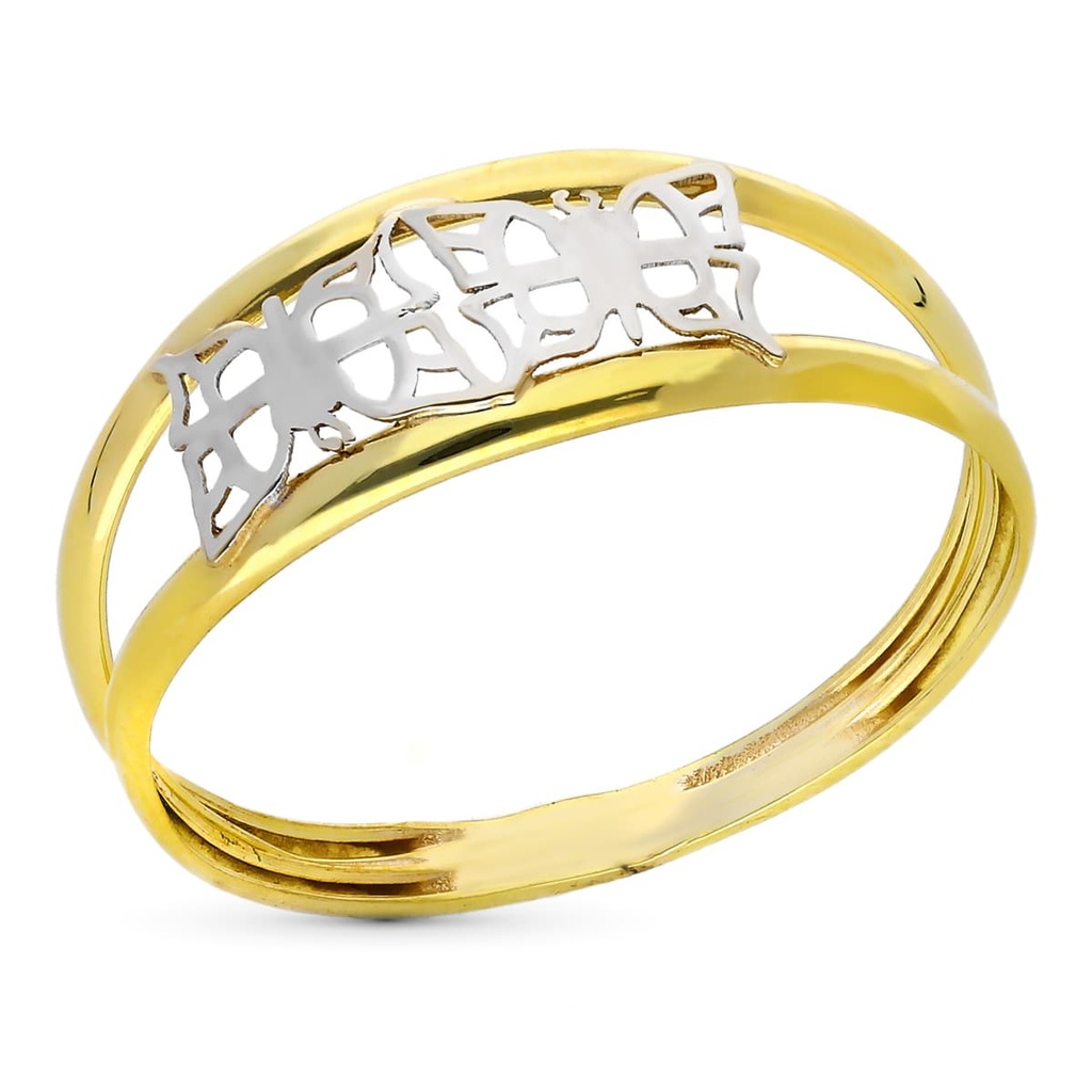 18K SORTIJA 2 HILOS ORO BICOLOR MARIPOSAS
