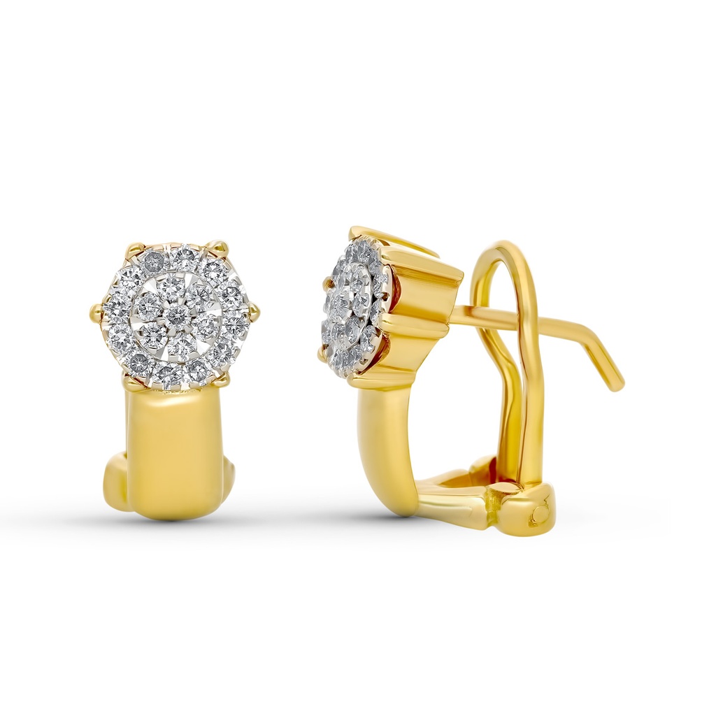 18K PENDIENTES ORO AMARILLO DIAMANTES TALLA BRILLANTE 0.340 QTS. 14X7 MM