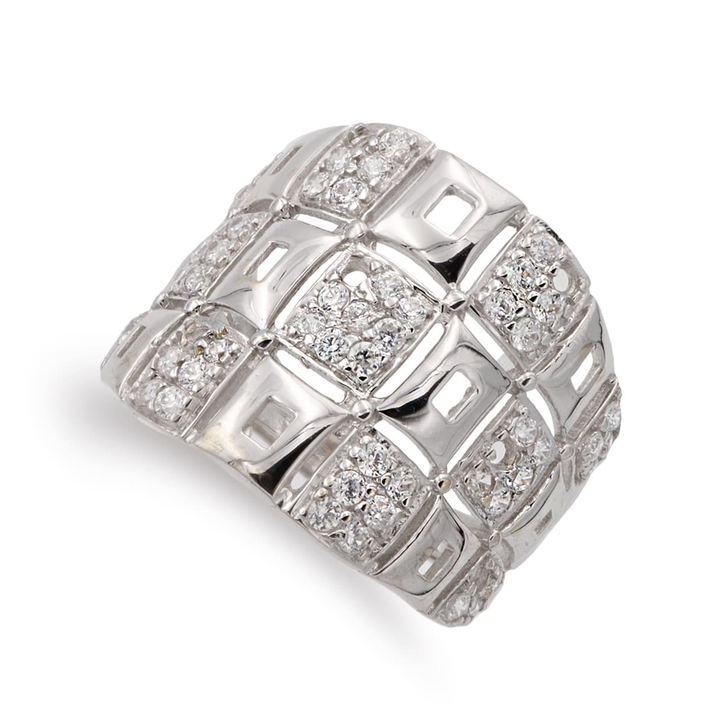 18K SORTIJA ORO BLANCO ANCHA CON CIRCONITAS ANCHO 18 MM