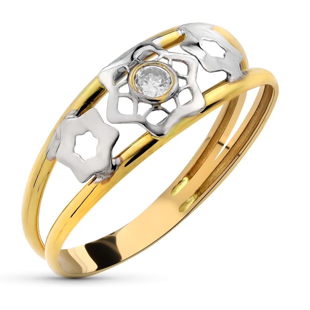 18K SORTIJA ORO BICOLOR HILOS CIRCONITAS