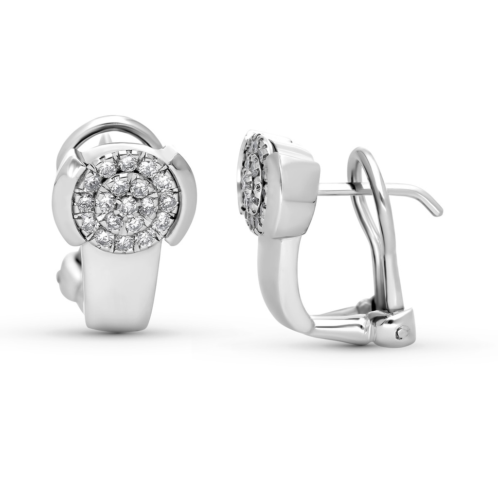 18K PENDIENTES ORO BLANCO CUAJO 38 BRILLANTES. 0.35 QTS.