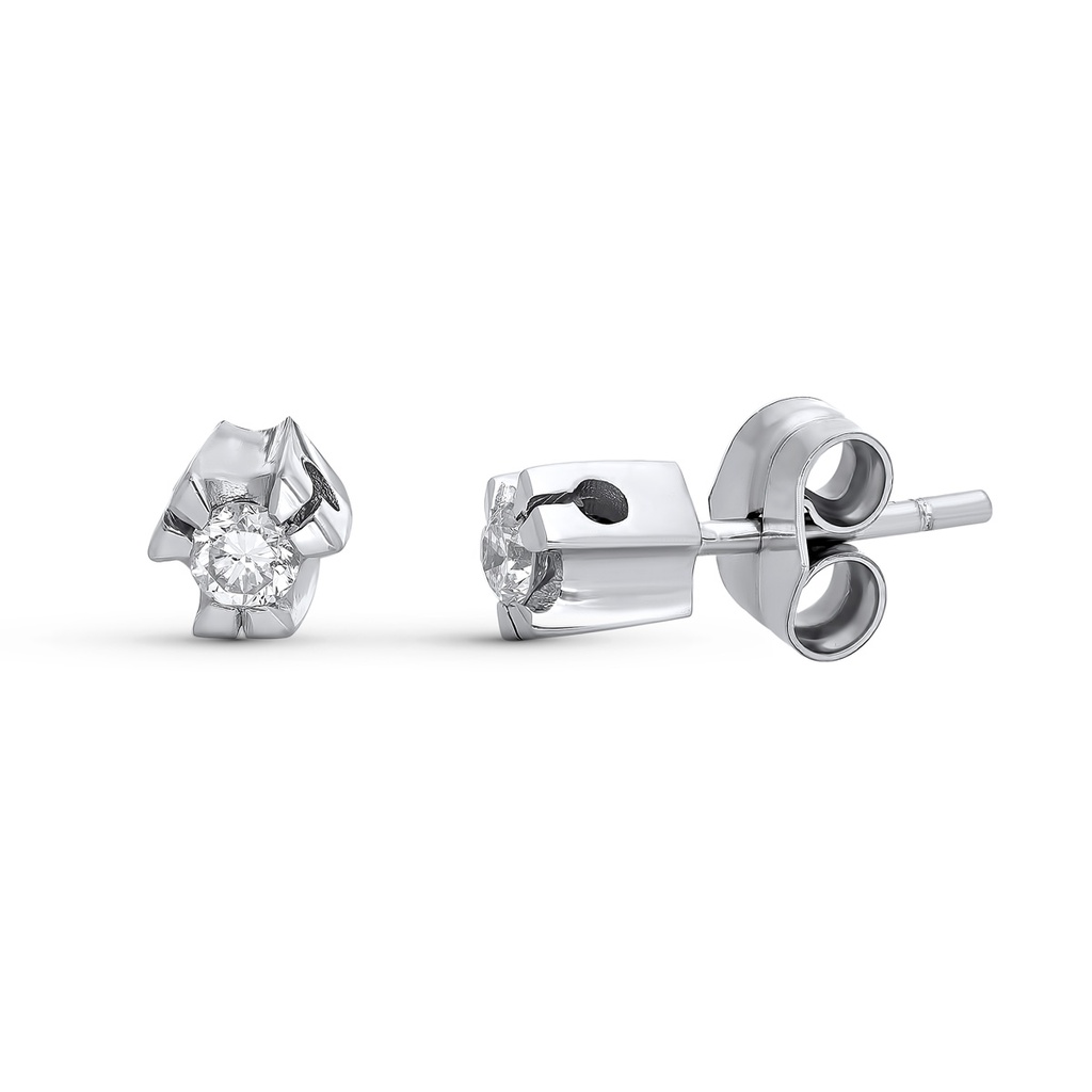 18K PENDIENTES ORO BLANCO DIAMANTES TALLA BRILLANTE 0.20 QTS. 5X5 MM
