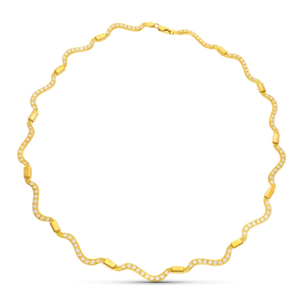 18K GARGANTILLA ORO AMARILLO ONDAS CON CIRCONITAS