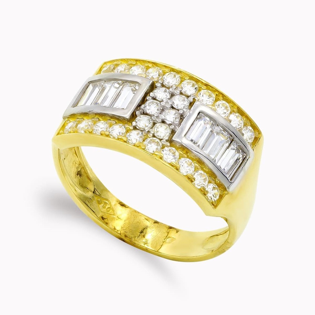 18K SORTIJA ORO BICOLOR BARRITAS CON CIRCONITAS