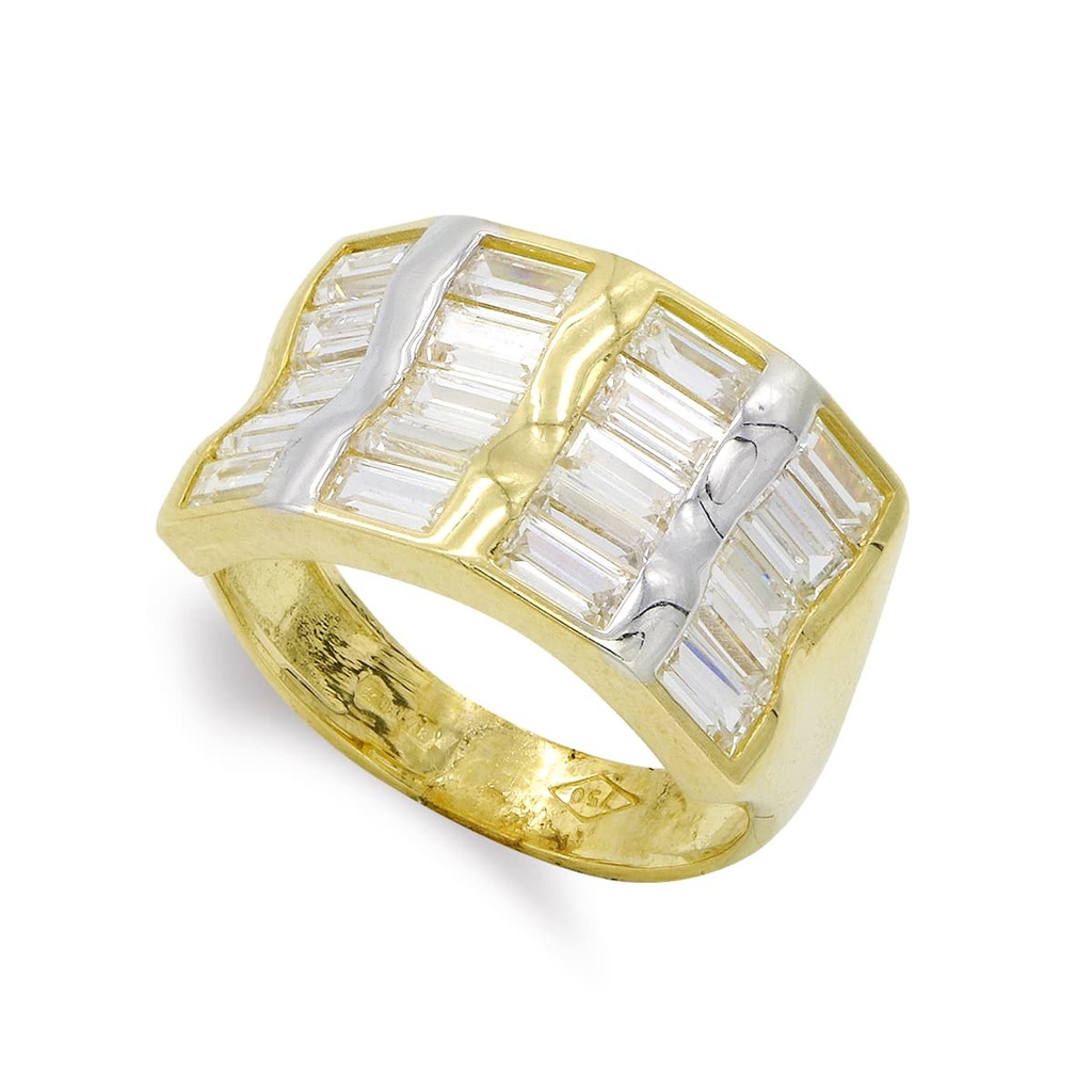 18K SORTIJA ORO BICOLOR BARRITAS Y CIRCONITAS