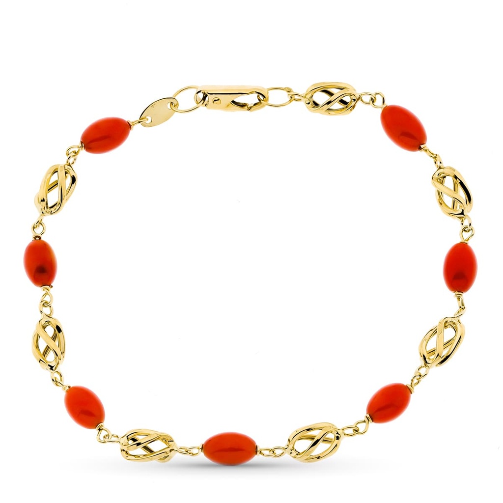 18K PULSERA ORO AMARILLO JAULA CORAL FINO CERDEÑA 19 CM