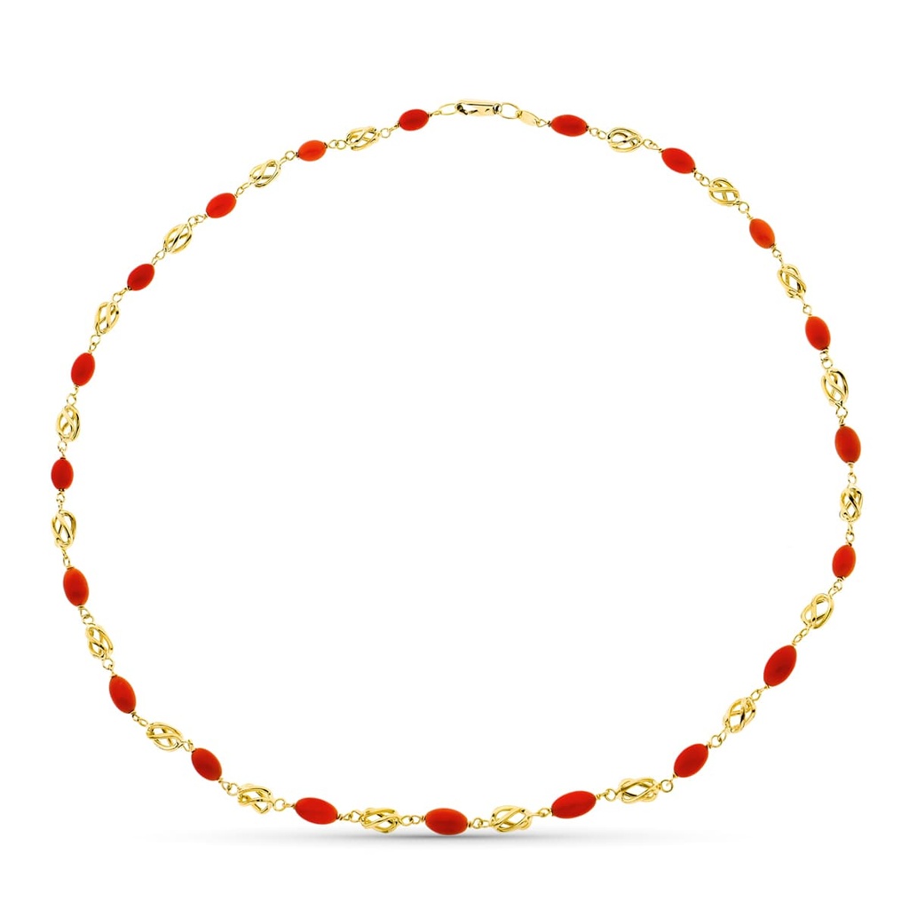 18K COLLAR ORO AMARILLO JAULA CORAL FINO CERDEÑA 8X5 MM 45 CM