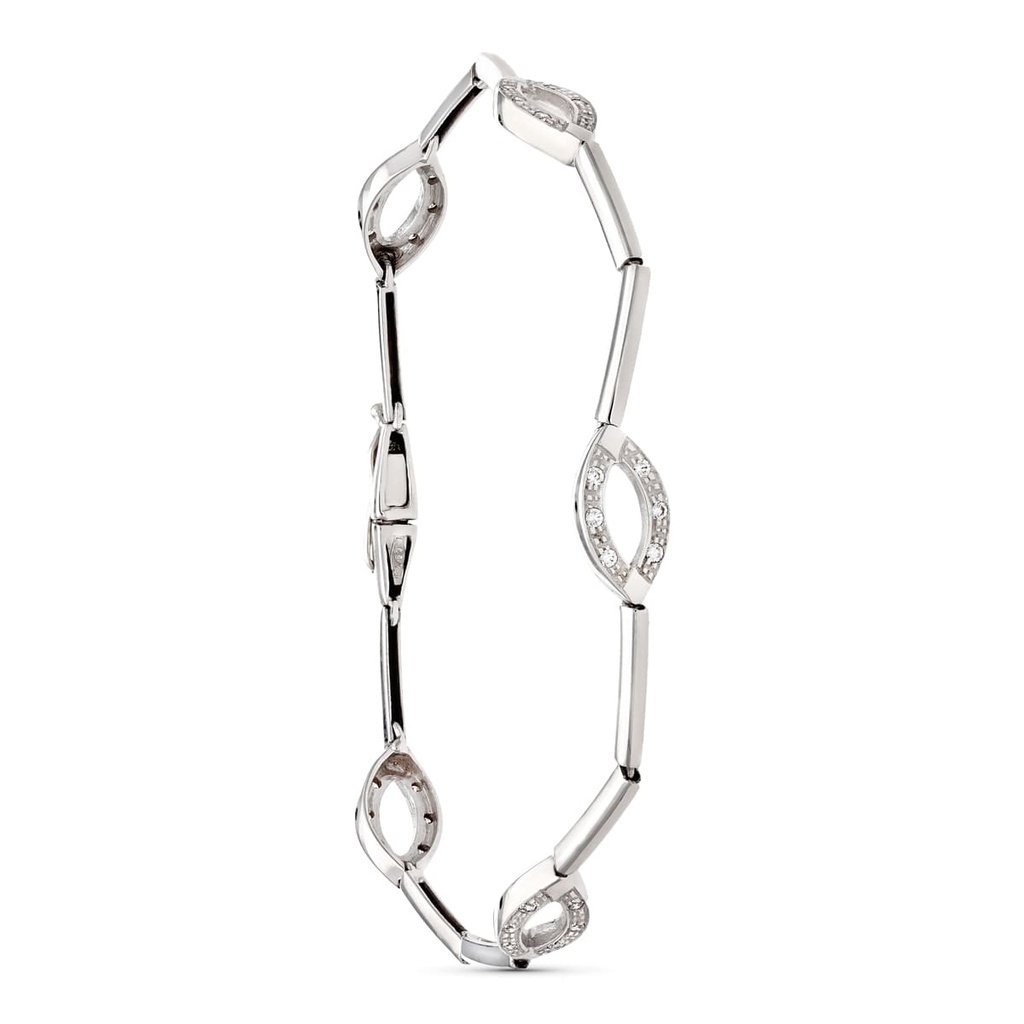 18K PULSERA ORO BLANCO BARRAS Y OVALOS CON CIRCONITAS 19.5CM
