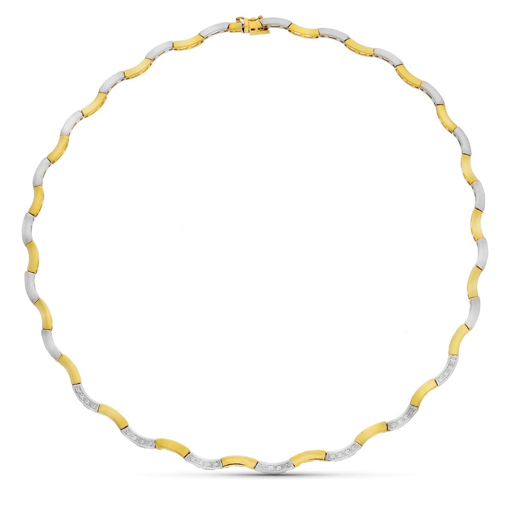 18K GARGANTILLA ORO BICOLOR ONDA Y CIRCONITAS