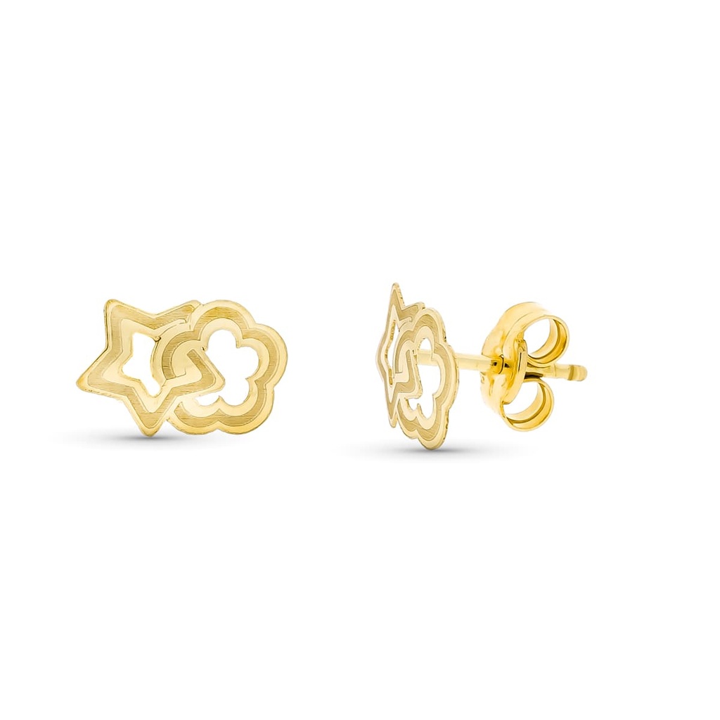 18K PENDIENTES ORO AMARILLO ESTRELLA Y FLOR 9X6 MM