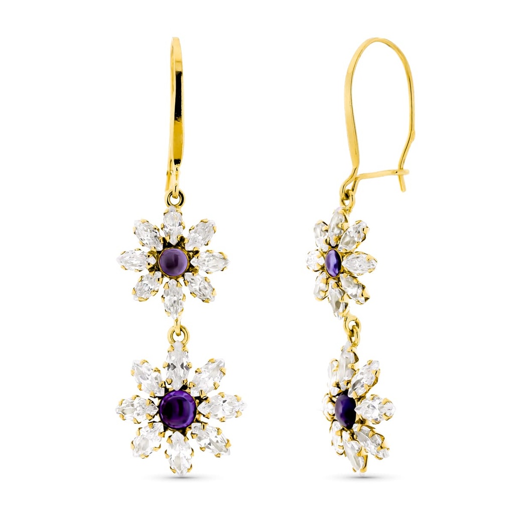 18K PENDIENTES ORO AMARILLO LARGOS FLORES