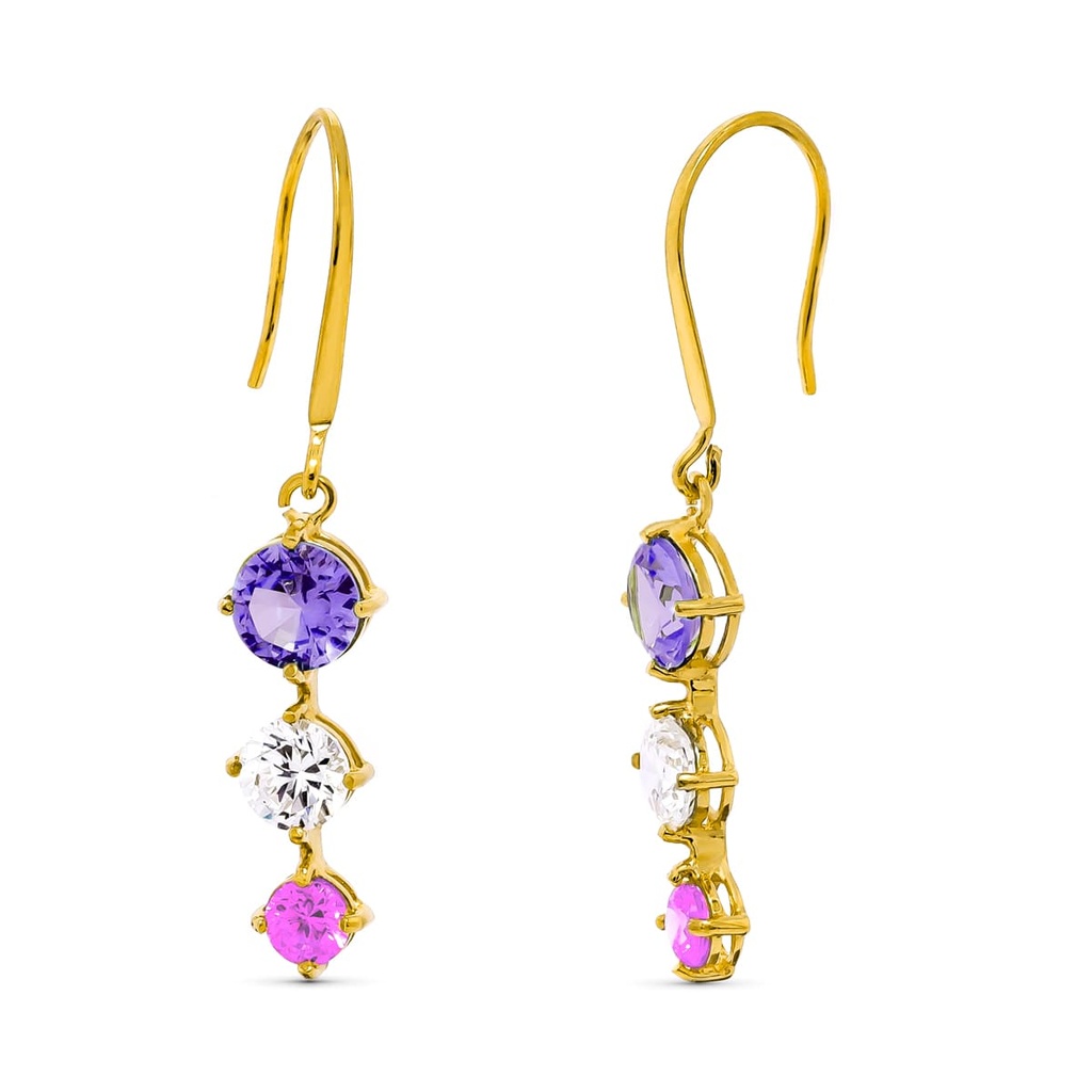 18K PENDIENTES ORO AMARILLO CON PIEDRAS COLOR 24X8 MM CIERRE GANCHO