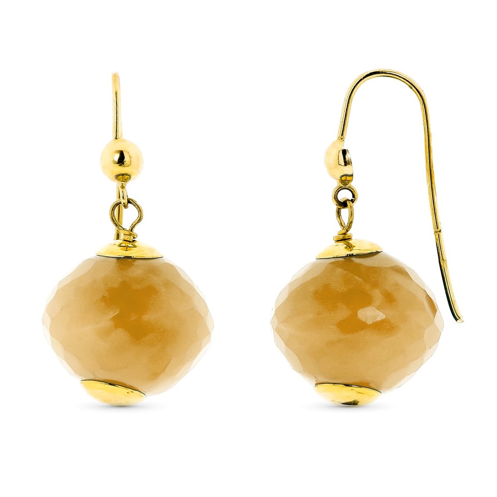 18K PENDIENTES ORO AMARILLO LARGOS PIEDRA COLOR AMARILLO 28X15 MM