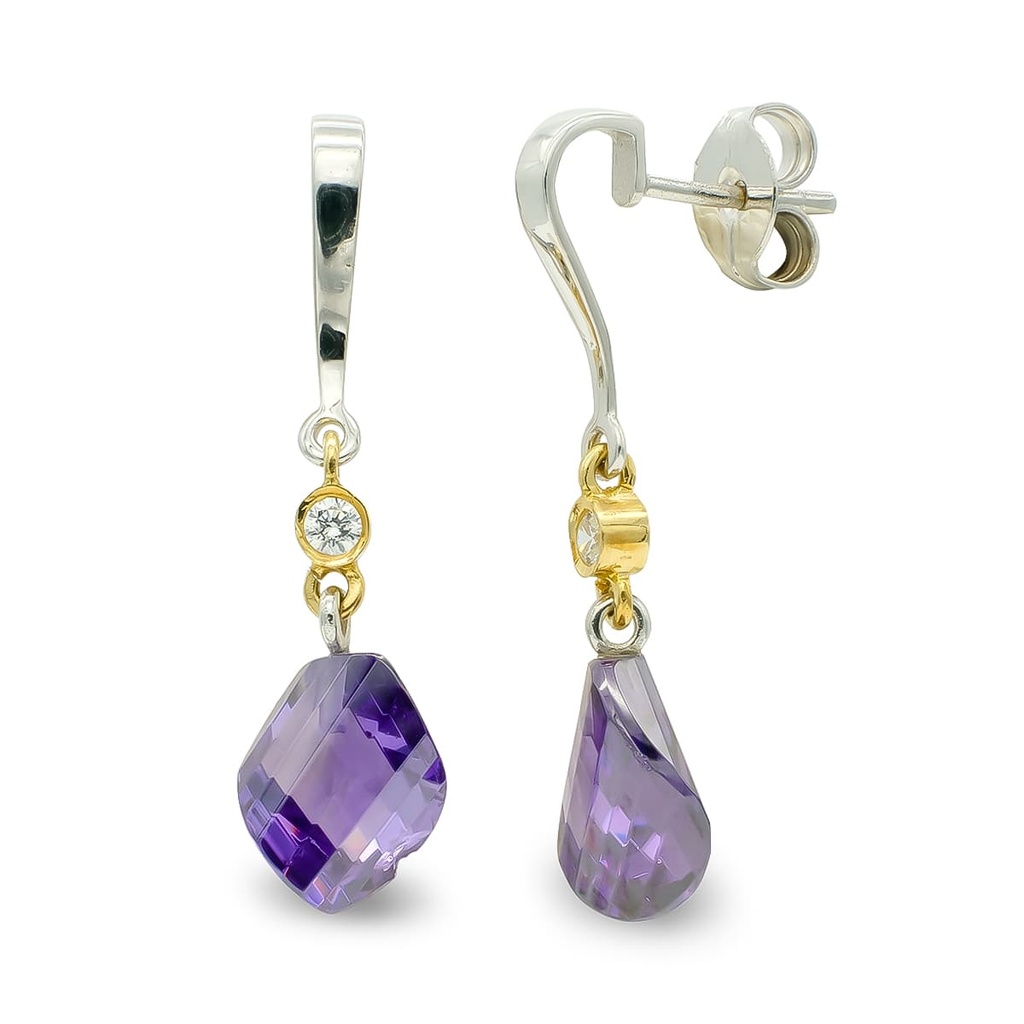 18K PENDIENTES ORO BICOLOR AMATISTA 11 MM CIRCONITA