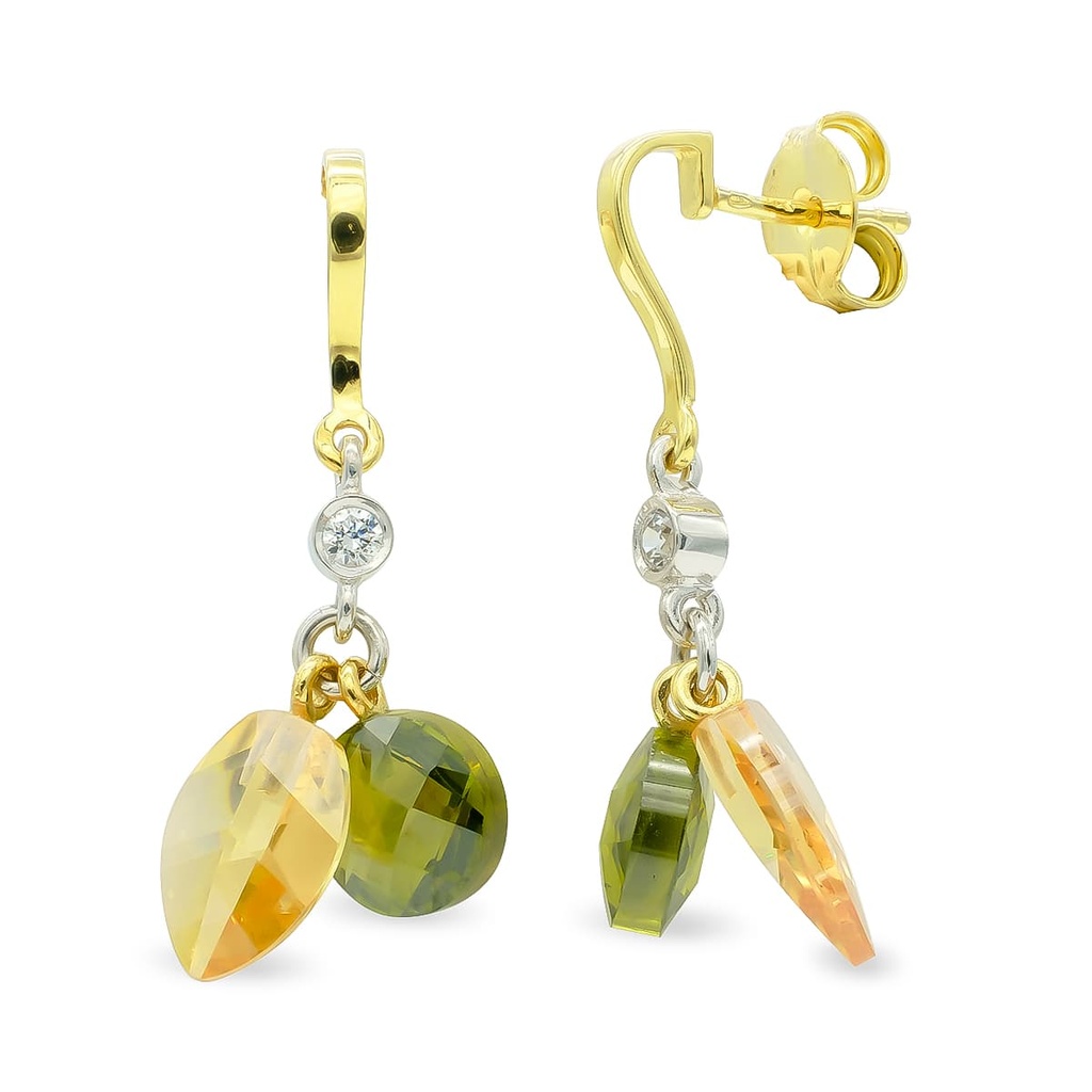 18K PENDIENTES ORO BICOLOR TOPACIO Y OLIVINA