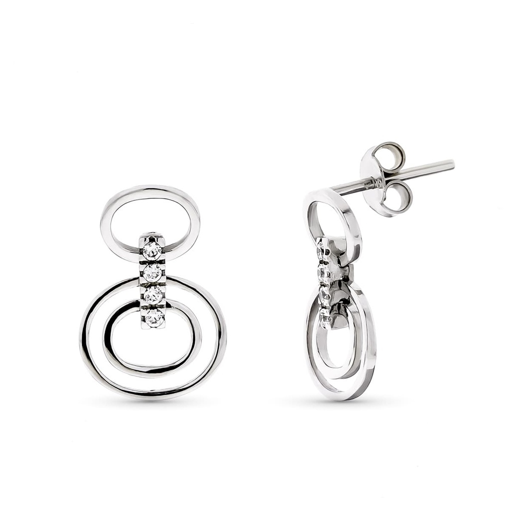 18K PENDIENTES ORO BLANCO LARGOS REDONDOS Y CIRCONITAS
