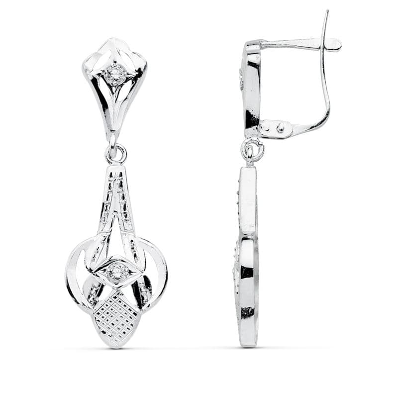 18K PENDIENTES CUBANAS ORO BLANCO 32X10 MM