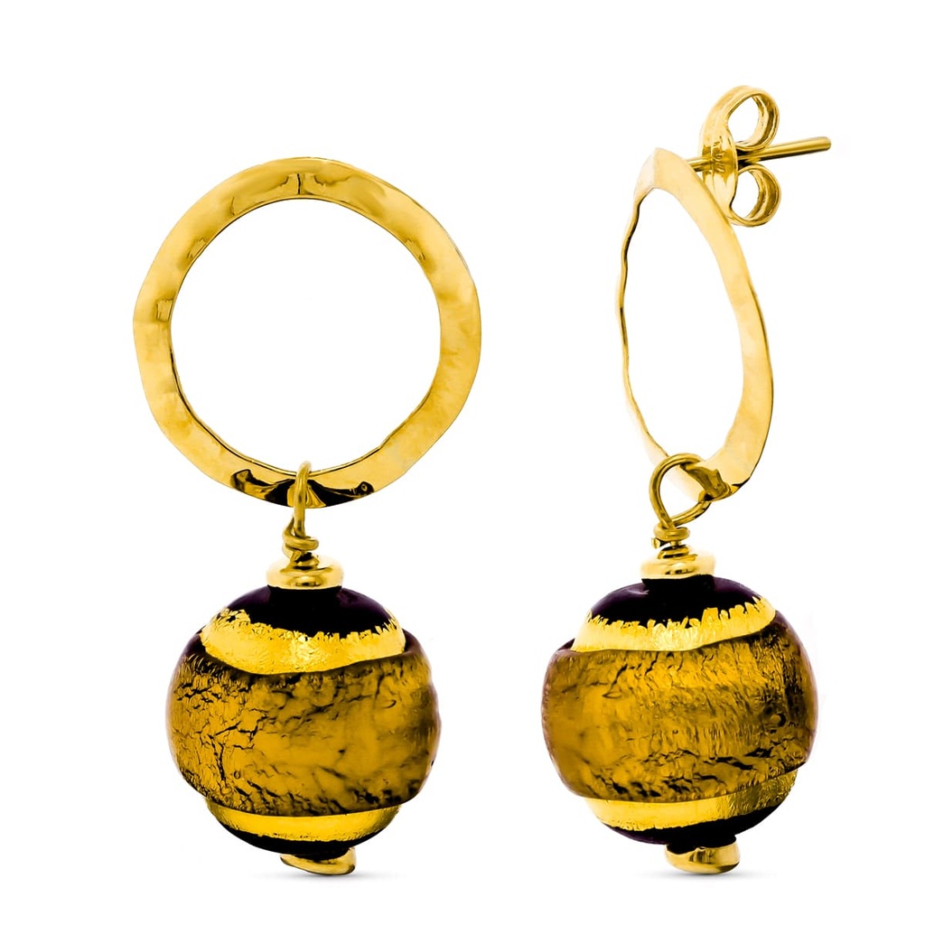18K PENDIENTES ORO AMARILLO LARGO MURANO 14 MM TONOS MARRON