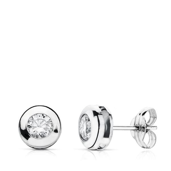 18K PENDIENTES ORO BLANCO CHATON CIRCONITA 6.5 MM