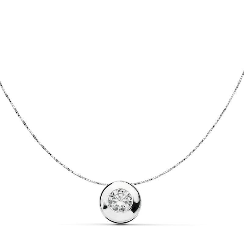 18K COLGANTE CHATON ORO BLANCO 8.5 MM CADENA 42 CM