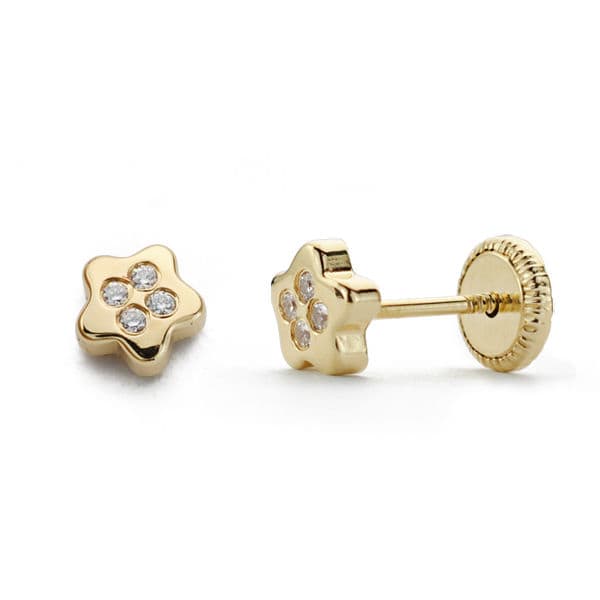 18K PENDIENTES ORO AMARILLO ESTRELLA CIRCONITAS 4X4 MM