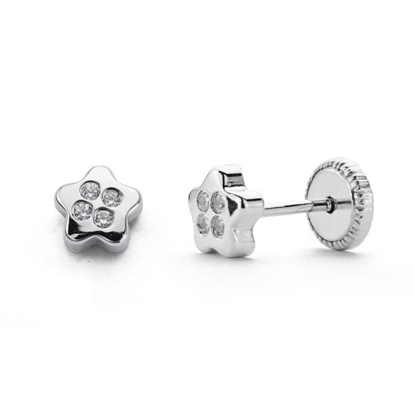 18K PENDIENTES ORO BLANCO ESTRELLA CIRCONITAS 5X5 MM