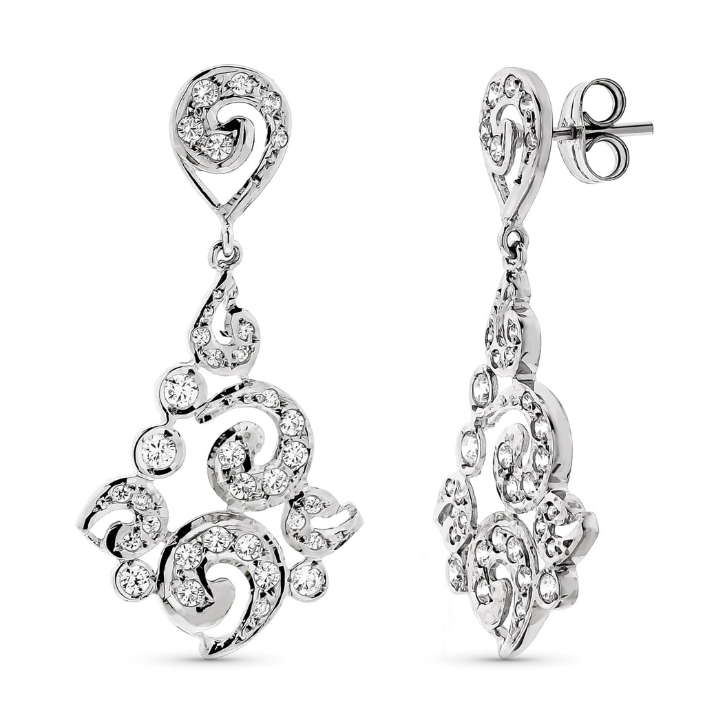 18K PENDIENTES ORO BLANCO LARGOS FILIGRANA