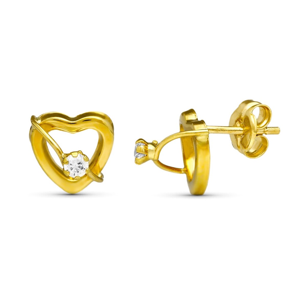 18K PENDIENTES ORO AMARILLO CORAZON CIRCONITA 7X7 MM