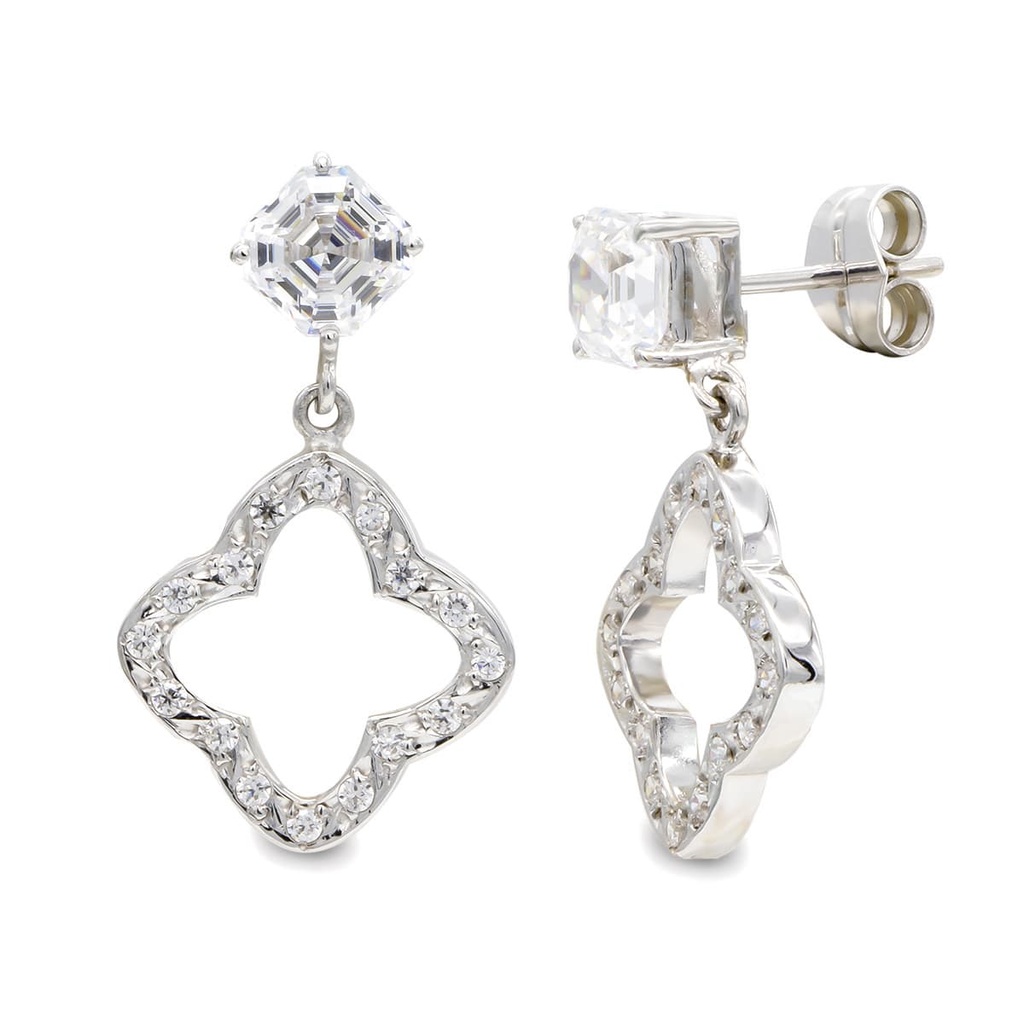 18K PENDIENTES ORO BLANCO LARGOS CIRCONITAS 27X15 MM