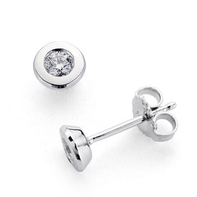 18K PENDIENTES ORO BLANCO DIAMANTES TALLA BRILLANTE CHATON 0.200 QTS. 5MM