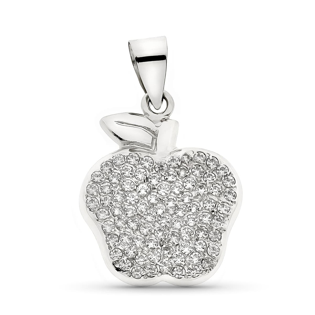 18K COLGANTE ORO BLANCO MANZANA CON CIRCONITAS 21X17 MM