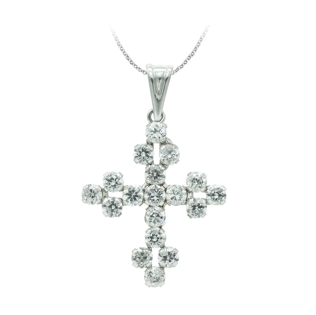 18K CRUZ ORO BLANCO CON CIRCONITAS 25X20 MM