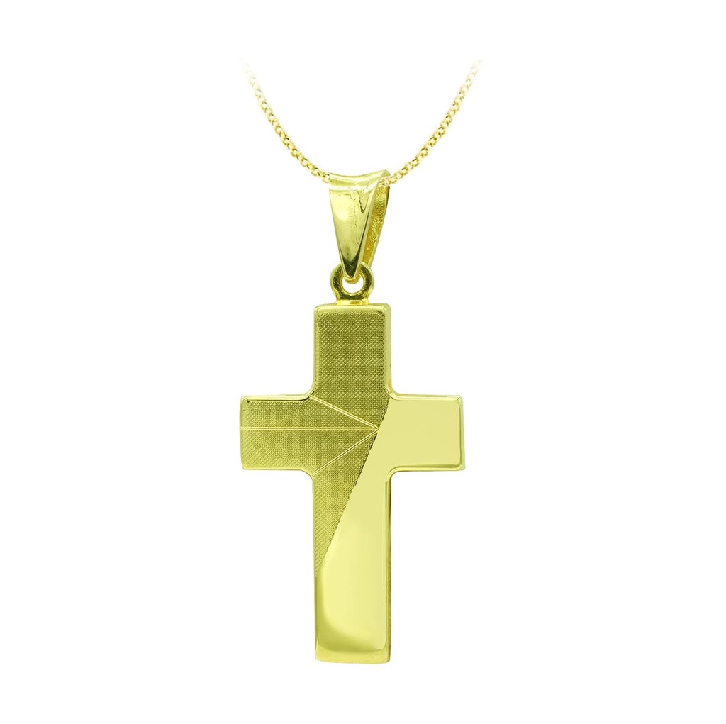 18K CRUZ ORO HUECA MATE Y BRILLO 27X15 MM