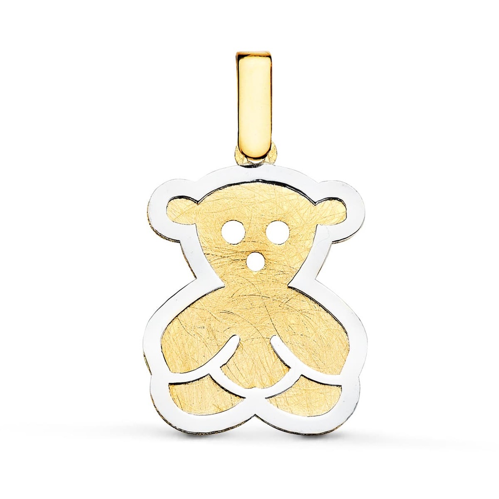 18K COLGANTE ORO BICOLOR OSO SUPERFICIE TEXTURIZADA Y BORDE ORO BLANCO. 20X16