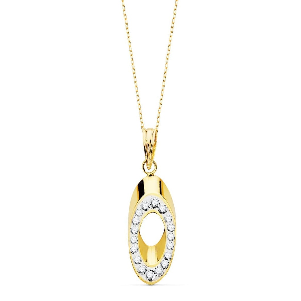 18K COLGANTE BICOLOR OVAL CIRCONITAS CON CADENA