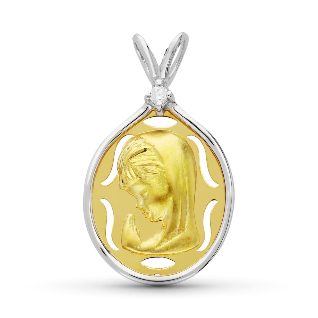 18K MEDALLA ORO BICOLOR VIRGEN NIÑA 27X15 MM