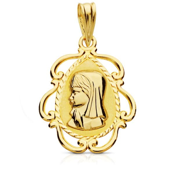 18K MEDALLA VIRGEN NIÑA LAGRIMA 22X16 MM