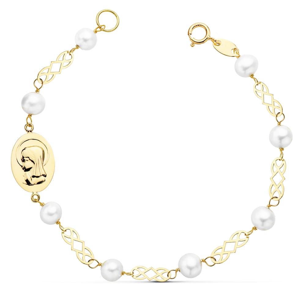 18K PULSERA COMUNION PERLA 5 MM 16.5CM