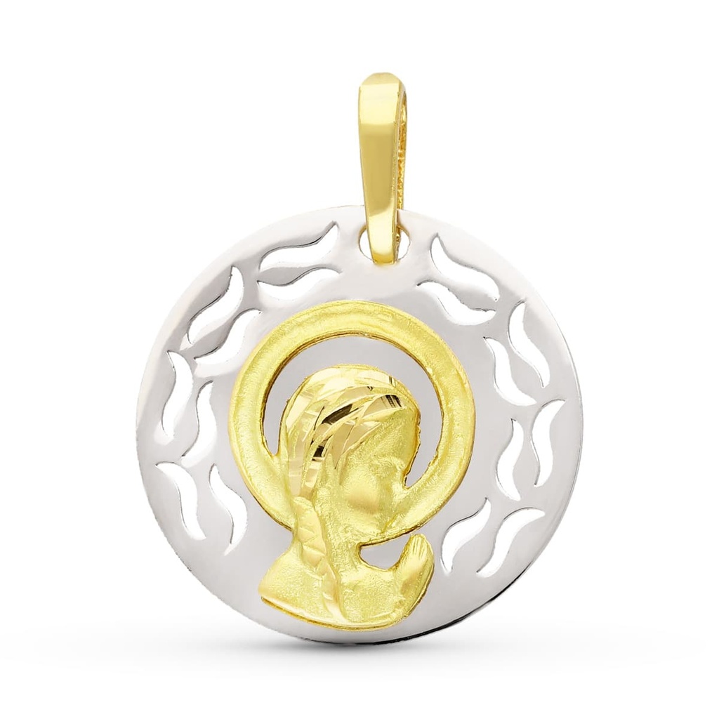 18K MEDALLA ORO BICOLOR VIRGEN NIÑA 17 MM