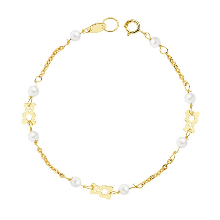 18K PULSERA PERLA Y OSO S. 16.5 CM