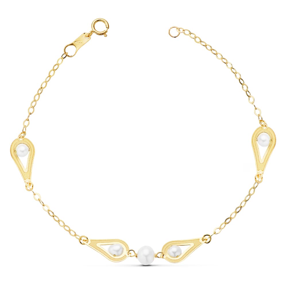 18K PULSERA COMUNION PERLA Y MOTIVOS. 18 CM