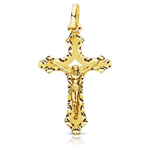 18K CRUZ CON CRISTO TALLADA 27X17 MM