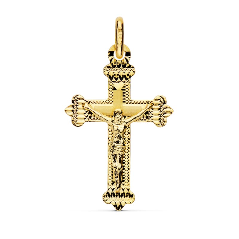 18K CRUZ CON CRISTO TALLADA 23X15 MM