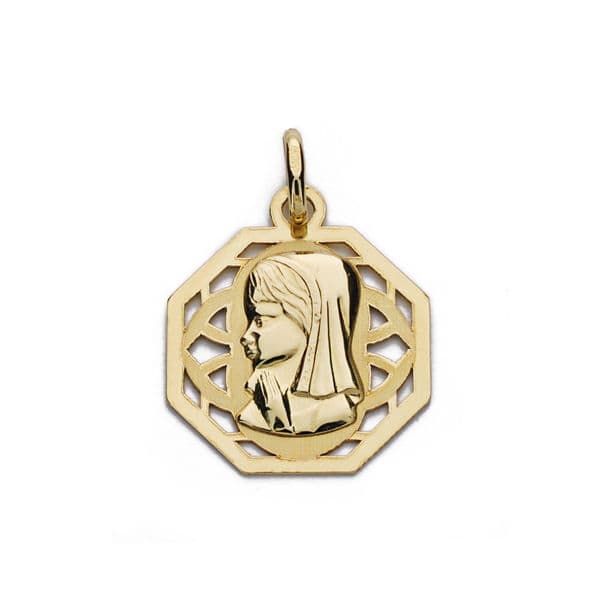 18K MEDALLA VIRGEN NIÑA CERCO CALADO 17X14 MM