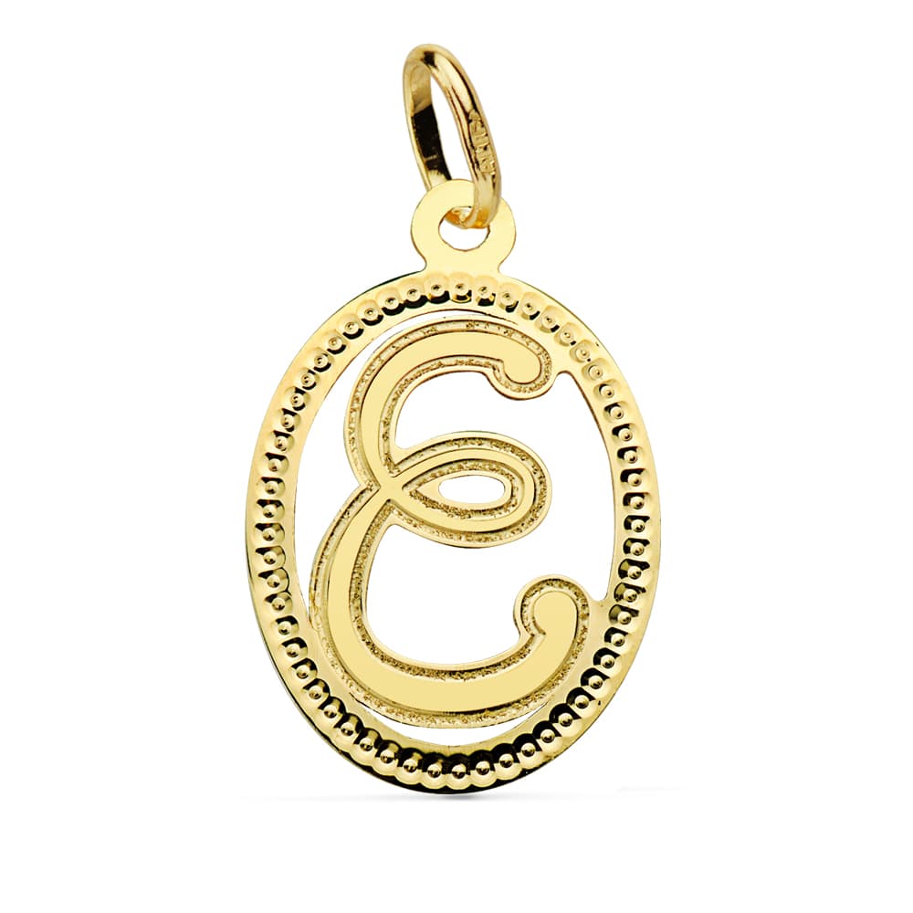 18K COLGANTE INICIAL LETRA E. 21X14 MM