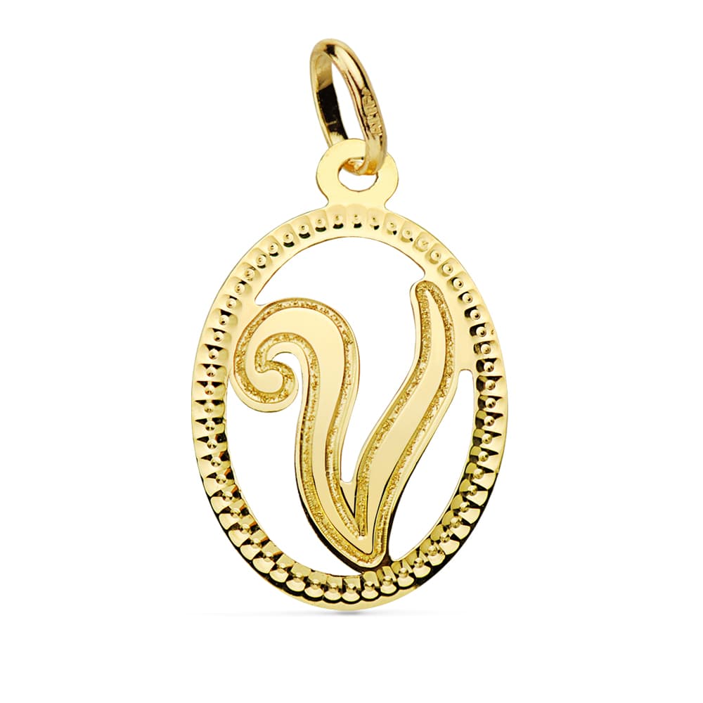 18K COLGANTE INICIAL LETRA V 21X14 MM